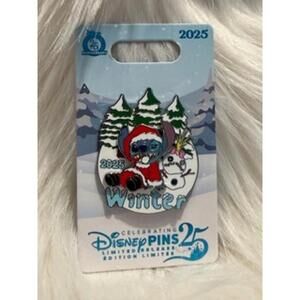 Disney 25th Anniversary Winter Stitch Holiday Pin 2025 Limited Edition